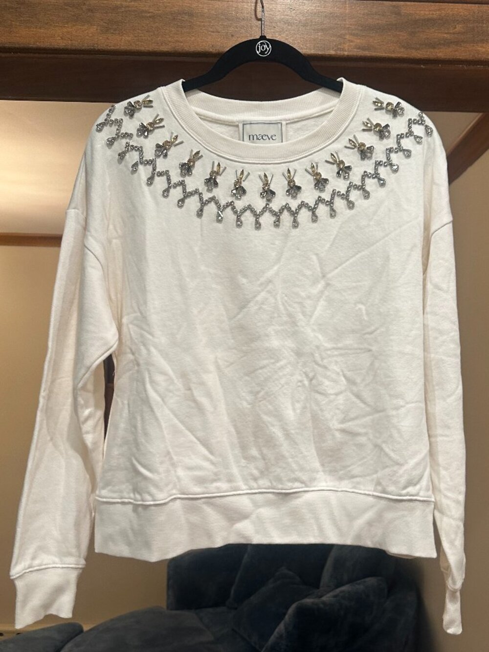 Maeve Bejeweled OffWhite Sweatshirt, Size XS NWT